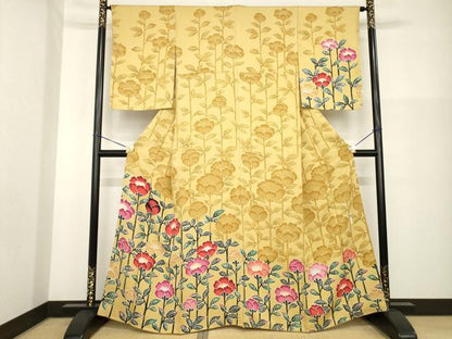 平和屋着物●伝統工芸士　小林文次郎　訪問着　型染め　草花文　正絹　逸品　AABG5279ck