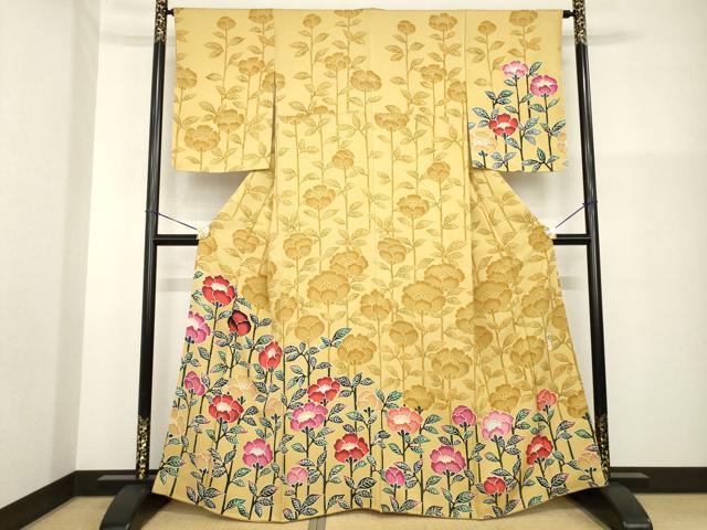 平和屋着物●伝統工芸士　小林文次郎　訪問着　型染め　草花文　正絹　逸品　AABG5279ck