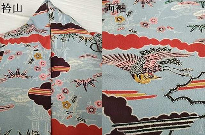 平和屋着物●豪華振袖　型染め　雲重ね飛鶴花文　鬼しぼ縮緬　正絹　逸品　AABG5280ck