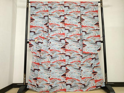 平和屋着物●豪華振袖　型染め　雲重ね飛鶴花文　鬼しぼ縮緬　正絹　逸品　AABG5280ck