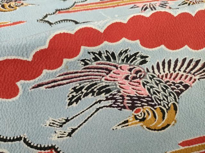 平和屋着物●豪華振袖　型染め　雲重ね飛鶴花文　鬼しぼ縮緬　正絹　逸品　AABG5280ck