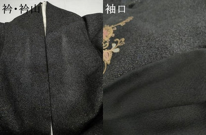 平和屋着物●訪問着　更紗花唐草文　暈し染め　黒地　金彩　金通し地　正絹　逸品　AABG5284cs