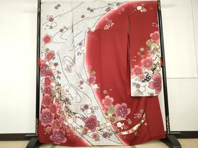 平和屋着物●豪華振袖　辻が花　鹿の子御所車花毬文　暈し染め　金彩　正絹　逸品　AABG5286cs
