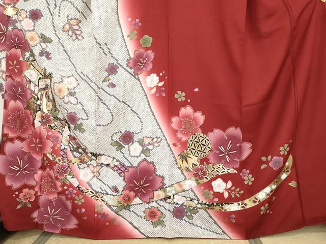 平和屋着物●豪華振袖　辻が花　鹿の子御所車花毬文　暈し染め　金彩　正絹　逸品　AABG5286cs