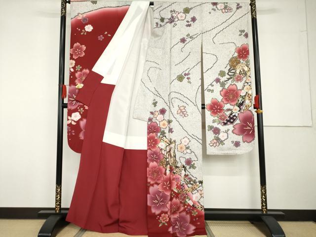 平和屋着物●豪華振袖　辻が花　鹿の子御所車花毬文　暈し染め　金彩　正絹　逸品　AABG5286cs