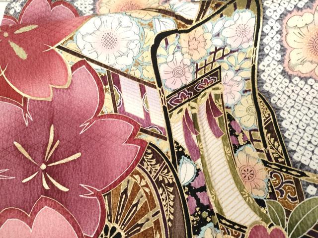 平和屋着物●豪華振袖　辻が花　鹿の子御所車花毬文　暈し染め　金彩　正絹　逸品　AABG5286cs