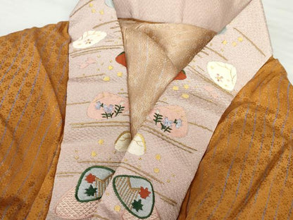 平和屋着物●ファッションデザイナー 花井幸子　長襦袢　無双仕立て　縞　半衿刺繍　正絹　逸品　AABG5293cs
