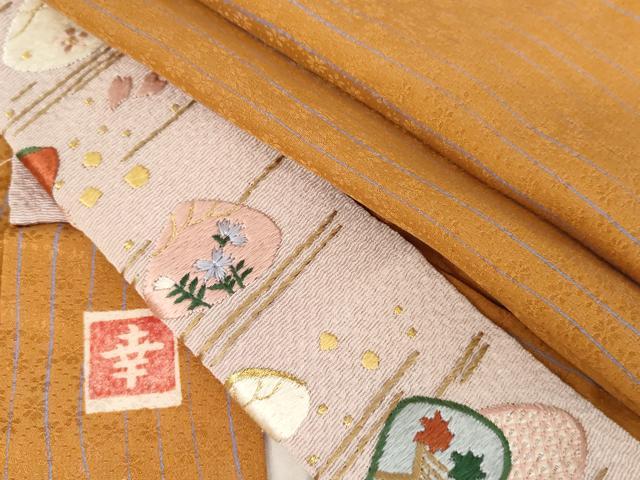 平和屋着物●ファッションデザイナー 花井幸子　長襦袢　無双仕立て　縞　半衿刺繍　正絹　逸品　AABG5293cs