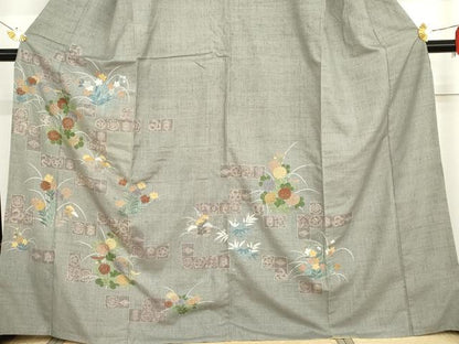 平和屋着物●訪問着　紬地　ろうけつ染　草花文　高島屋扱い　正絹　逸品　AABG5294cs
