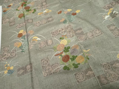 平和屋着物●訪問着　紬地　ろうけつ染　草花文　高島屋扱い　正絹　逸品　AABG5294cs