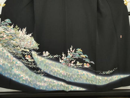平和屋着物●豪華黒留袖　友禅　作家物　鴛鴦風景梅松文　暈し染め　正絹　逸品　AABG5295cs