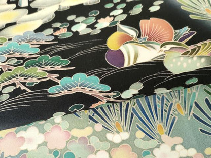 平和屋着物●豪華黒留袖　友禅　作家物　鴛鴦風景梅松文　暈し染め　正絹　逸品　AABG5295cs