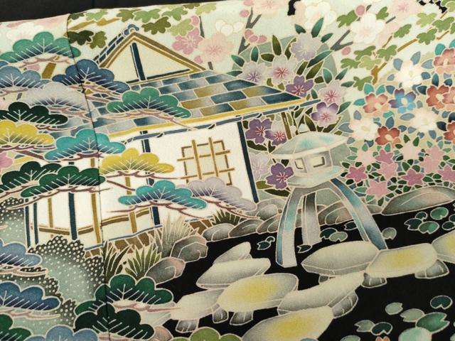 平和屋着物●豪華黒留袖　友禅　作家物　鴛鴦風景梅松文　暈し染め　正絹　逸品　AABG5295cs