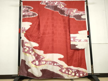 平和屋着物●豪華振袖　絞り　流水花文　金彩　正絹　逸品　AABG5297cs