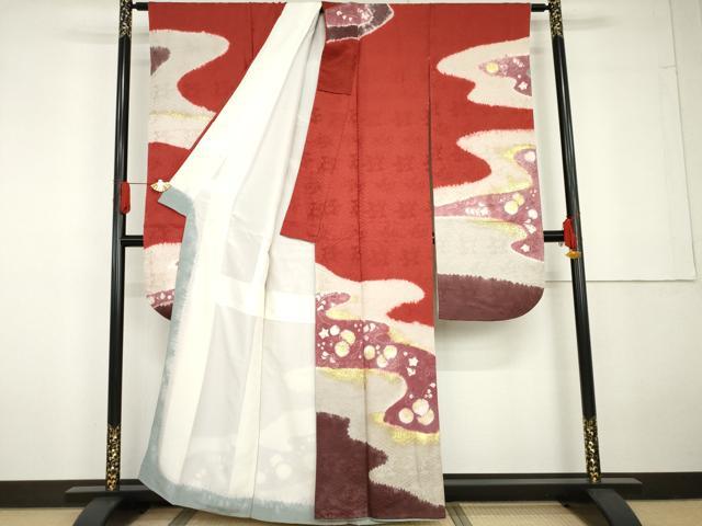 平和屋着物●豪華振袖　絞り　流水花文　金彩　正絹　逸品　AABG5297cs