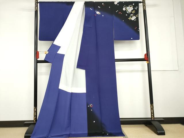 平和屋着物●訪問着　作家物　手描き　枝花文　さくらんぼ　暈し染め　金彩　ロング丈　正絹　逸品　AABG5299cs