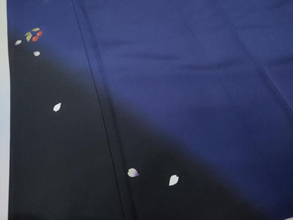 平和屋着物●訪問着　作家物　手描き　枝花文　さくらんぼ　暈し染め　金彩　ロング丈　正絹　逸品　AABG5299cs