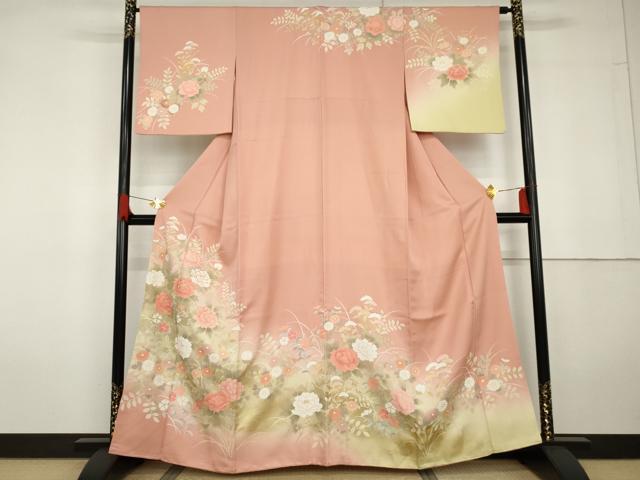平和屋着物●訪問着　駒刺繍　草花文　暈し染め　金彩　正絹　逸品　AABG5301cs