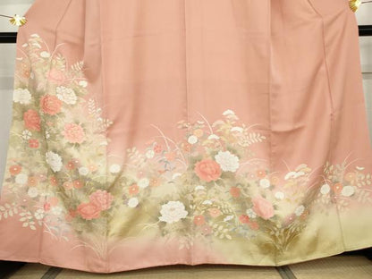 平和屋着物●訪問着　駒刺繍　草花文　暈し染め　金彩　正絹　逸品　AABG5301cs