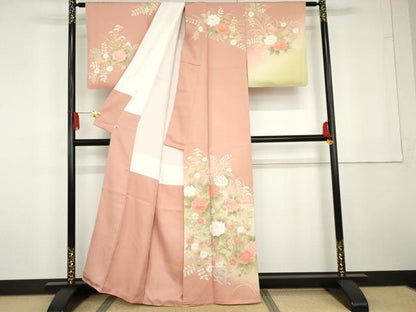 平和屋着物●訪問着　駒刺繍　草花文　暈し染め　金彩　正絹　逸品　AABG5301cs