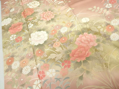 平和屋着物●訪問着　駒刺繍　草花文　暈し染め　金彩　正絹　逸品　AABG5301cs