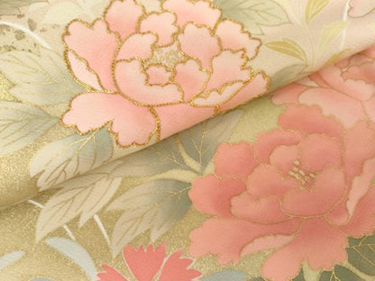 平和屋着物●訪問着　駒刺繍　草花文　暈し染め　金彩　正絹　逸品　AABG5301cs