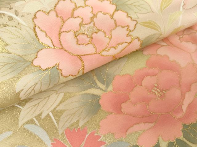 平和屋着物●訪問着　駒刺繍　草花文　暈し染め　金彩　正絹　逸品　AABG5301cs