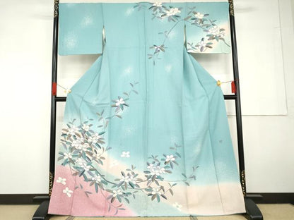 平和屋着物●新匠工芸士会会員　吉田匡廣　訪問着　枝花文　暈し染め　金糸　正絹　逸品　AABG5302cs