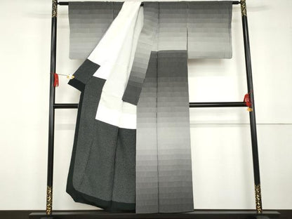 平和屋着物●伝統工芸士　田島輝久　江戸小紋　変わり縞　正絹　逸品　AABG5303cs