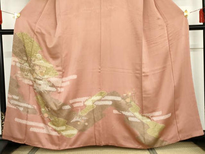 平和屋着物●訪問着　絞り　刺繍　風景草花文　金彩　正絹　逸品　AABG5304cs