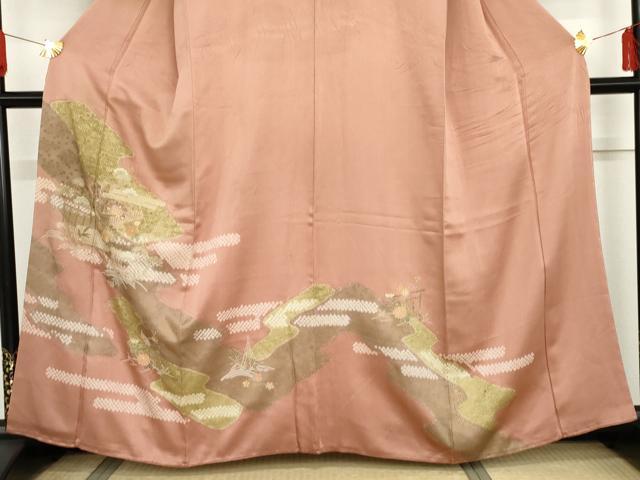 平和屋着物●訪問着　絞り　刺繍　風景草花文　金彩　正絹　逸品　AABG5304cs