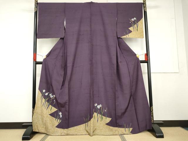 平和屋着物●訪問着　紬地　草花文　金彩　正絹　逸品　AABG5307cs