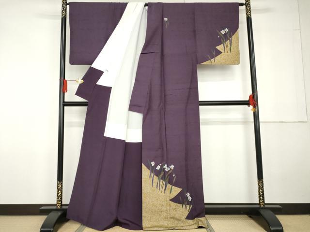 平和屋着物●訪問着　紬地　草花文　金彩　正絹　逸品　AABG5307cs