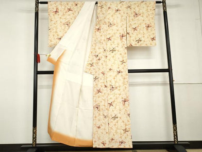 平和屋着物●上質な小紋　型染め　舞蝶文　鬼しぼ縮緬　正絹　逸品　AABG5312cs