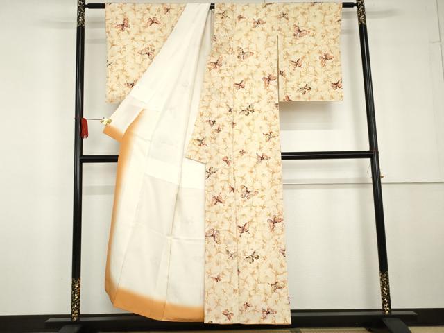 平和屋着物●上質な小紋　型染め　舞蝶文　鬼しぼ縮緬　正絹　逸品　AABG5312cs