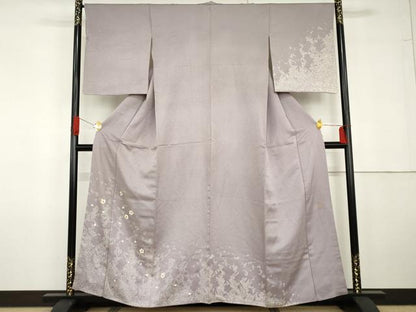平和屋着物●北村眞一　訪問着　舞花文　金彩　銀通し地　正絹　逸品　AABG5313cs