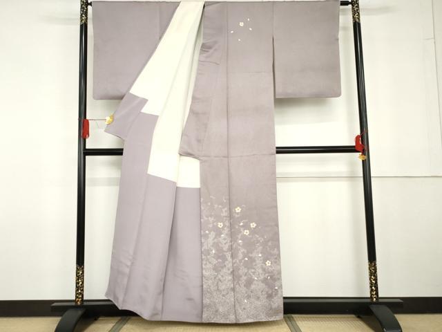 平和屋着物●北村眞一　訪問着　舞花文　金彩　銀通し地　正絹　逸品　AABG5313cs
