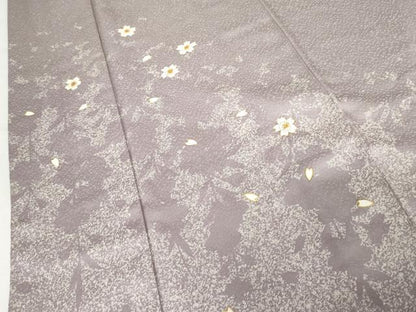 平和屋着物●北村眞一　訪問着　舞花文　金彩　銀通し地　正絹　逸品　AABG5313cs
