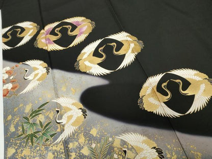 平和屋着物●京の名門　じゅらく謹製　帝王紫(古代帝王紫)　黒留袖　駒刺繍　双鶴松竹梅文　暈し染め　金彩　正絹　逸品　AABG5320cs