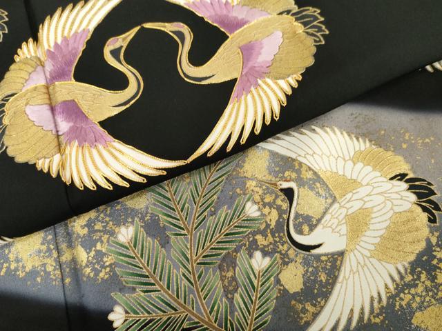 平和屋着物●京の名門　じゅらく謹製　帝王紫(古代帝王紫)　黒留袖　駒刺繍　双鶴松竹梅文　暈し染め　金彩　正絹　逸品　AABG5320cs