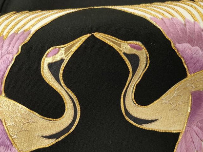 平和屋着物●京の名門　じゅらく謹製　帝王紫(古代帝王紫)　黒留袖　駒刺繍　双鶴松竹梅文　暈し染め　金彩　正絹　逸品　AABG5320cs