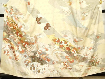 平和屋着物●訪問着　駒刺繍　吉祥花丸文　金彩　正絹　逸品　AABG5322cs