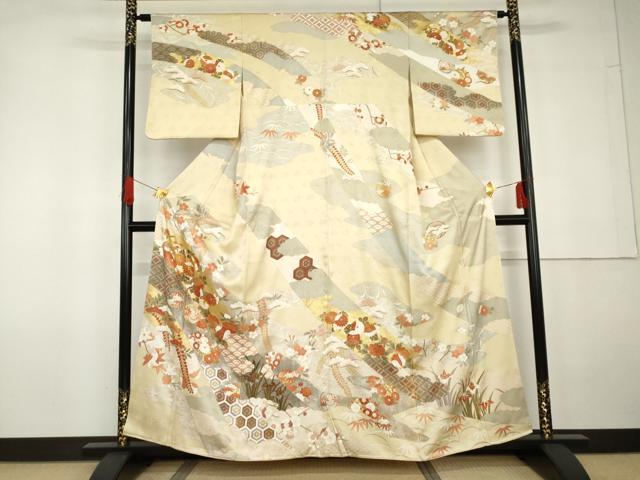 平和屋着物●訪問着　駒刺繍　吉祥花丸文　金彩　正絹　逸品　AABG5322cs