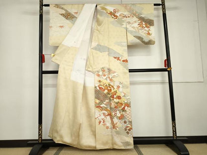 平和屋着物●訪問着　駒刺繍　吉祥花丸文　金彩　正絹　逸品　AABG5322cs