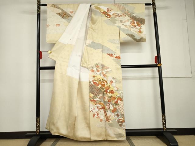 平和屋着物●訪問着　駒刺繍　吉祥花丸文　金彩　正絹　逸品　AABG5322cs