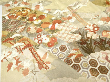 平和屋着物●訪問着　駒刺繍　吉祥花丸文　金彩　正絹　逸品　AABG5322cs