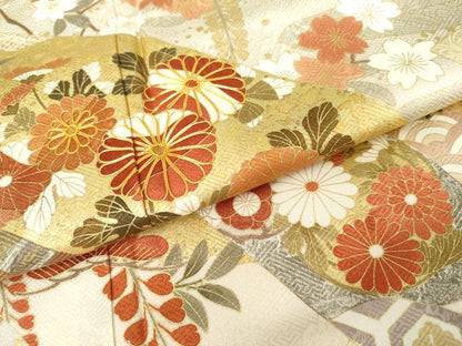平和屋着物●訪問着　駒刺繍　吉祥花丸文　金彩　正絹　逸品　AABG5322cs