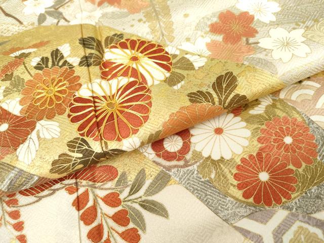 平和屋着物●訪問着　駒刺繍　吉祥花丸文　金彩　正絹　逸品　AABG5322cs