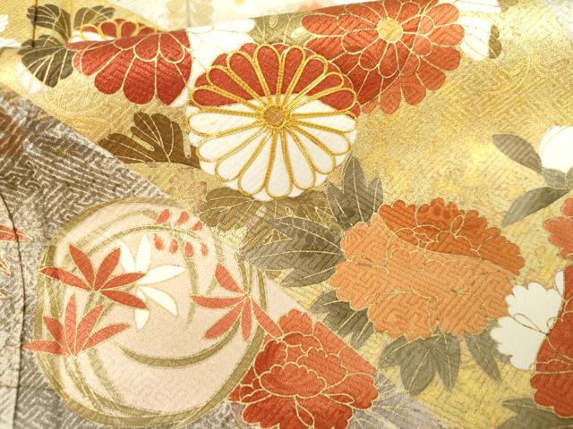 平和屋着物●訪問着　駒刺繍　吉祥花丸文　金彩　正絹　逸品　AABG5322cs