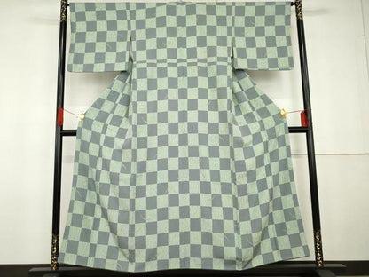 平和屋着物●上質な小紋　雪芝市松文　正絹　逸品　AABG5324cs